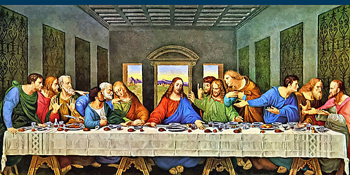 Gemälde Jesus an großem Tisch mit seinen Jüngern
